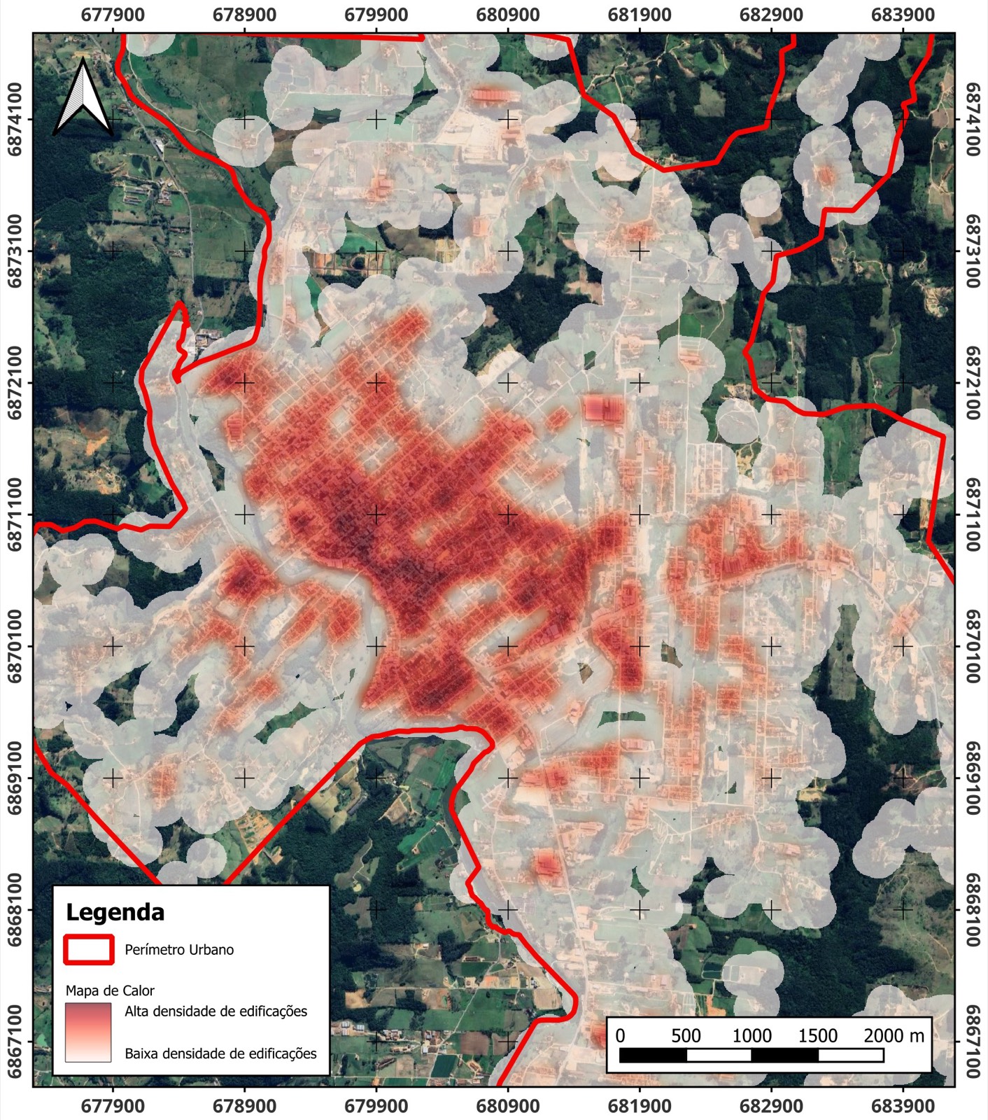 Mapa de densidade das edificações de Braço do Norte.